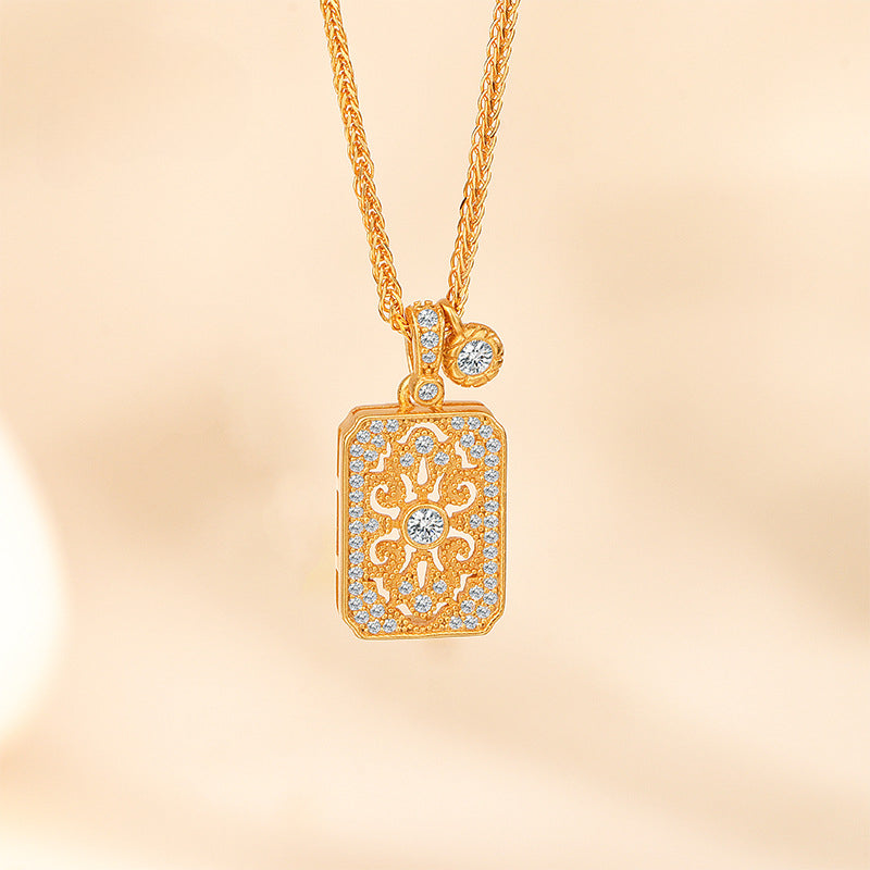 S925 Sterling Silver Medieval Full Diamond Nameplate Necklace