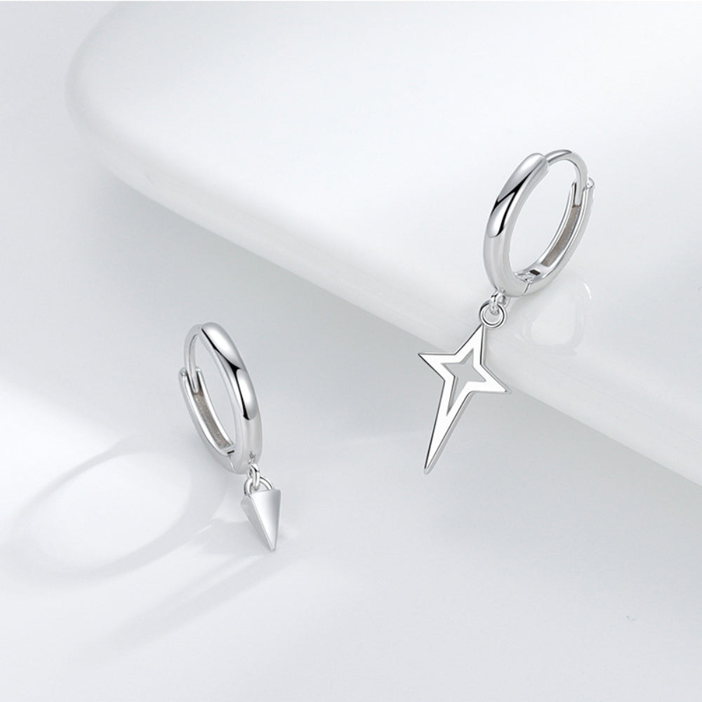 S925 Sterling Silver Conical Cross Asymmetrical Earrings