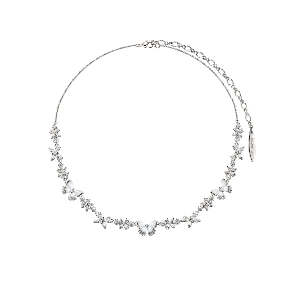 Fashionable white shell butterfly diamond necklace