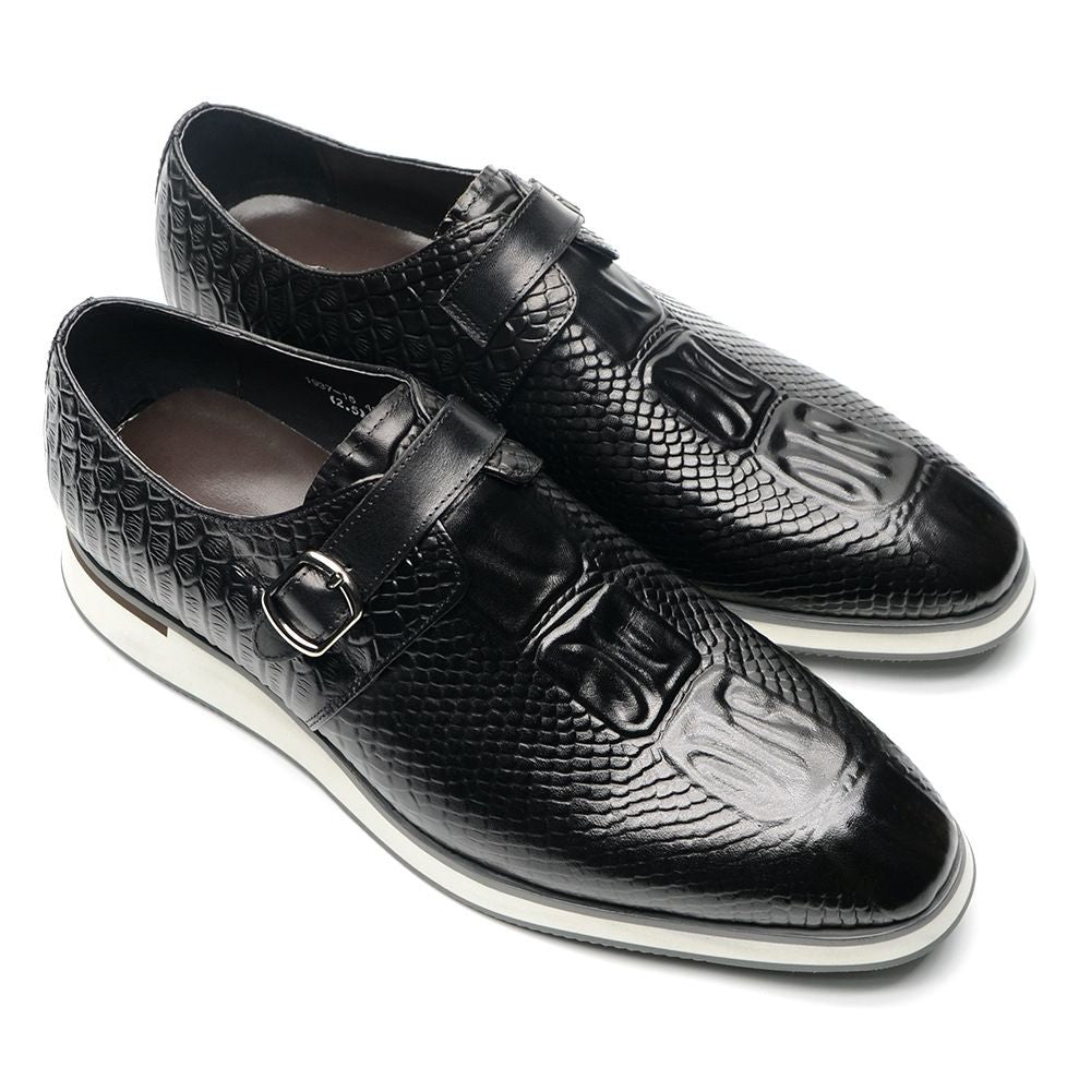 Fashion Snake Leather Pointed Loafers Men's Buckle Casual Leather Shoes