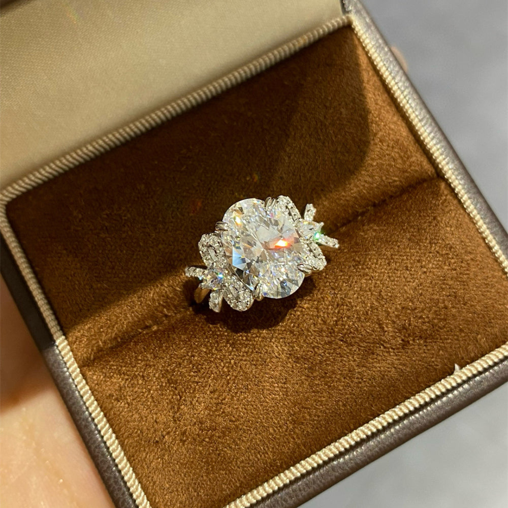 S925 Silver Butterfly Egg shaped Diamond Ring