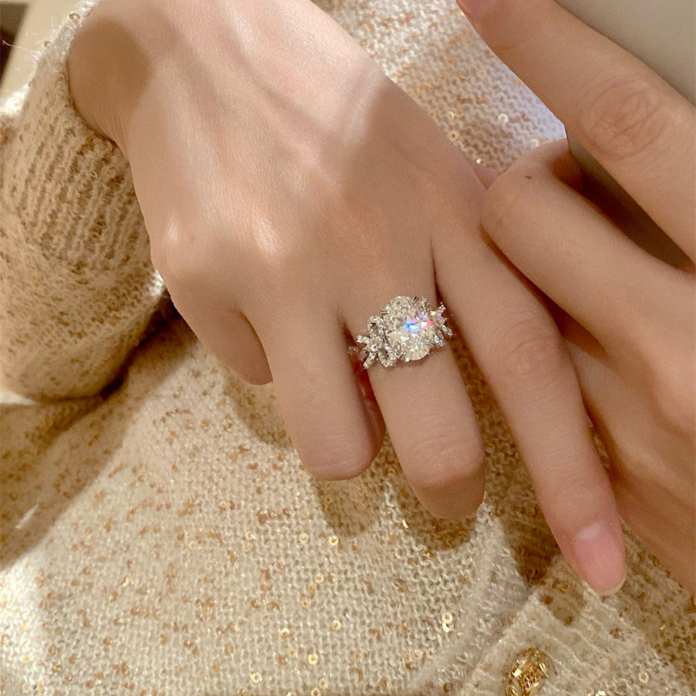 S925 Silver Butterfly Egg shaped Diamond Ring