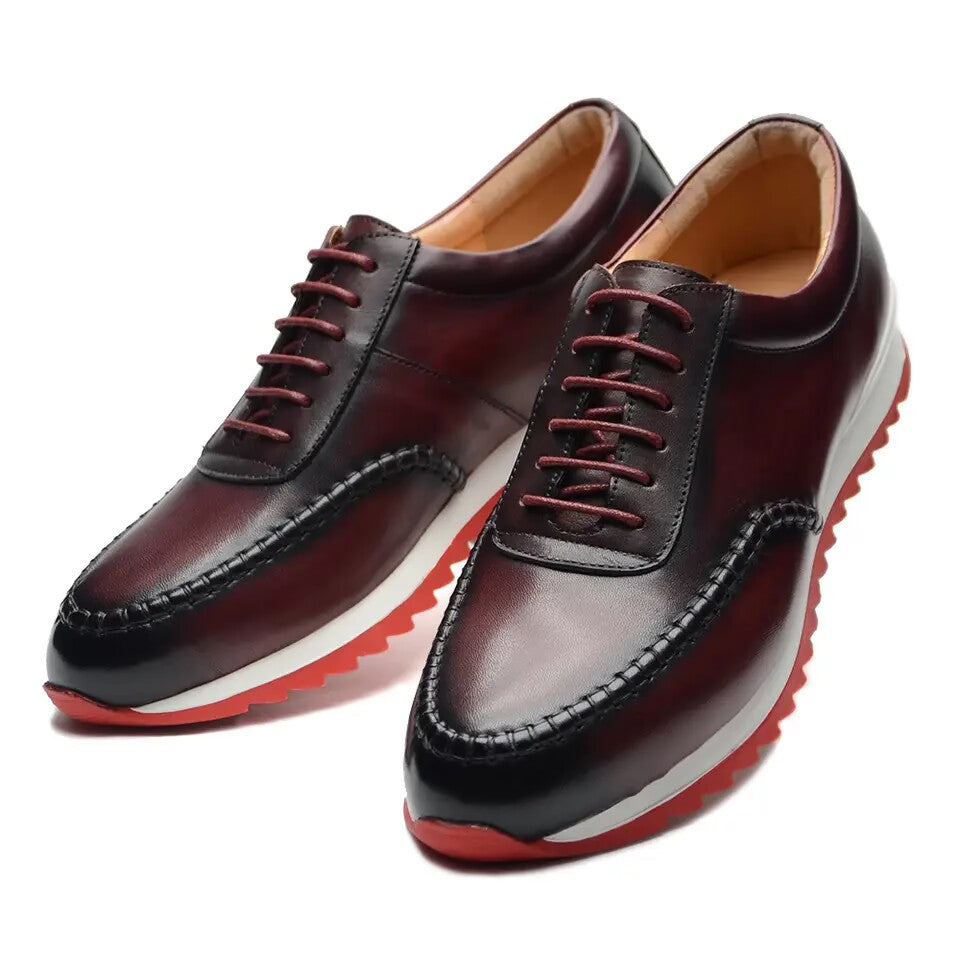 Stylish leather men's sneakers in deep red Business casual shoes