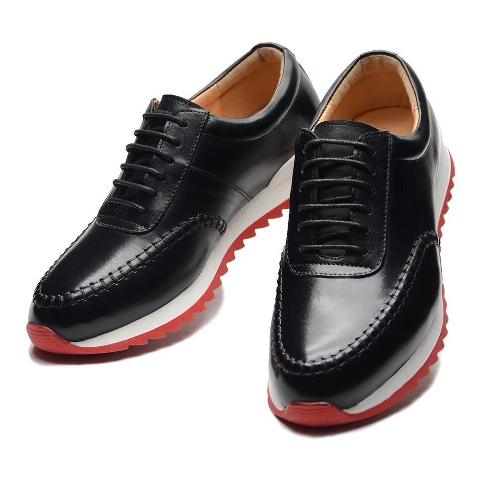 Stylish leather men's sneakers in deep red Business casual shoes