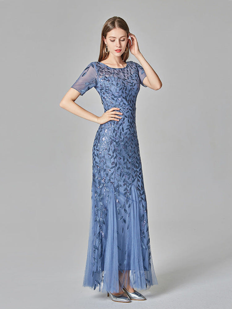 Lace sequin embroidered V-neck dress