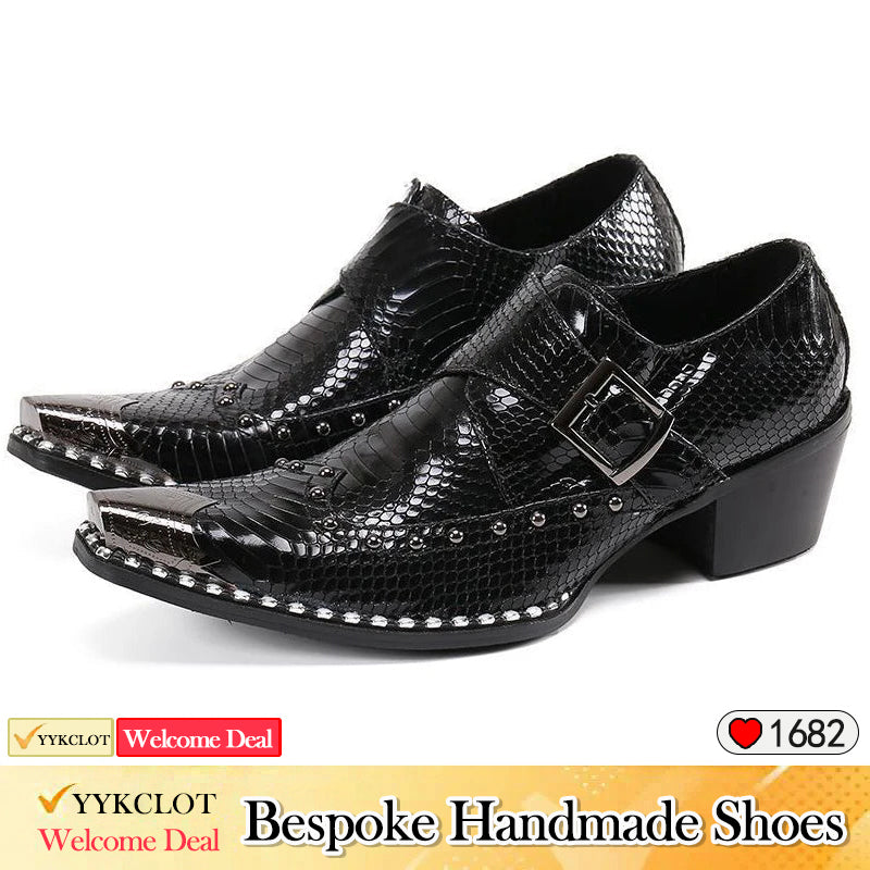 Black serpentine high-heeled dress shoes Men's fashion party shoes