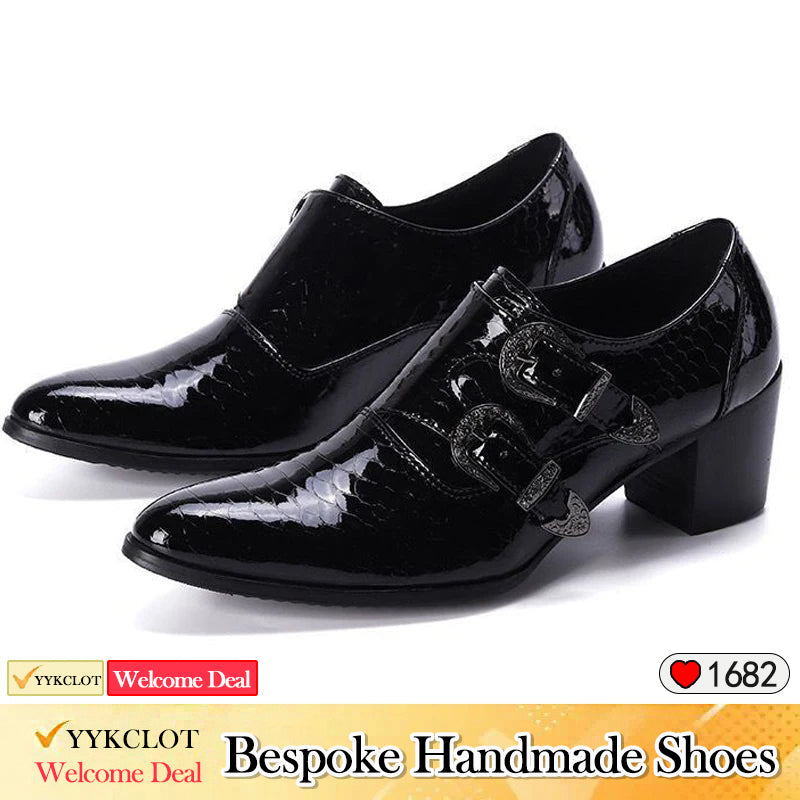 Black serpentine high-heeled dress shoes Men's fashion party shoes