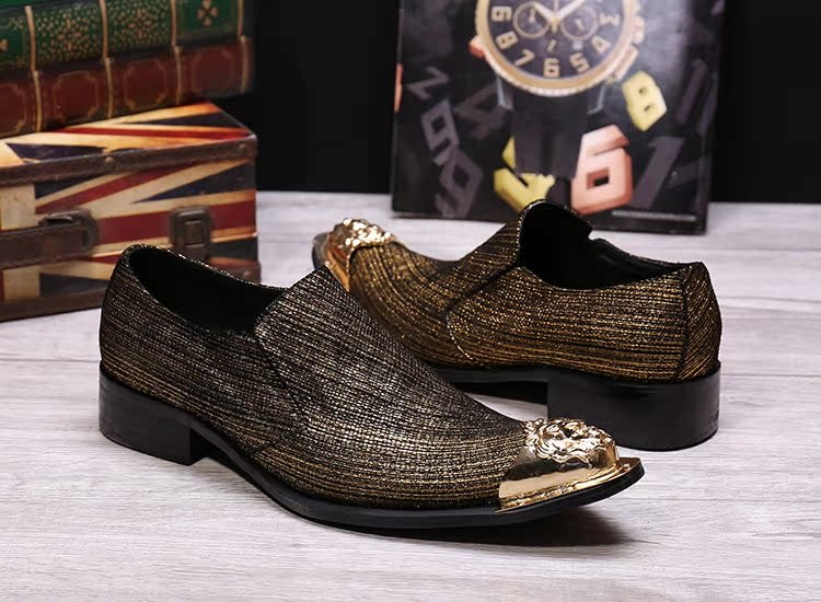 Gold wire metal pointed men's business dress shoes