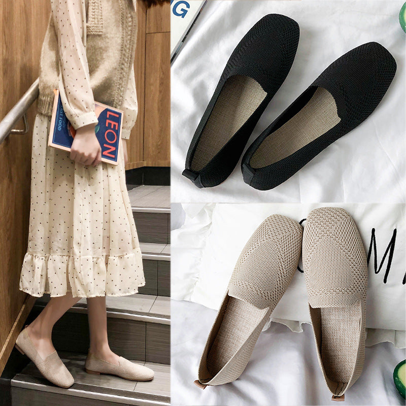 Fashion one-pedal woven breathable flat-soled loafers