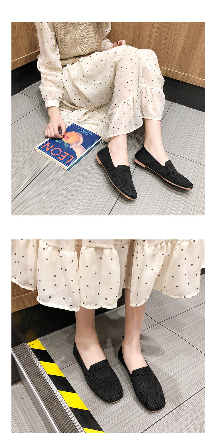 Fashion one-pedal woven breathable flat-soled loafers