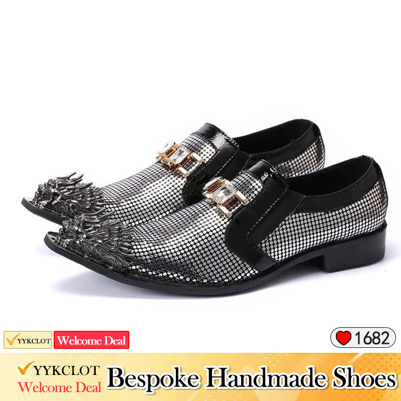 Silver fashion pointy dress shoes Men's high-end party shoes