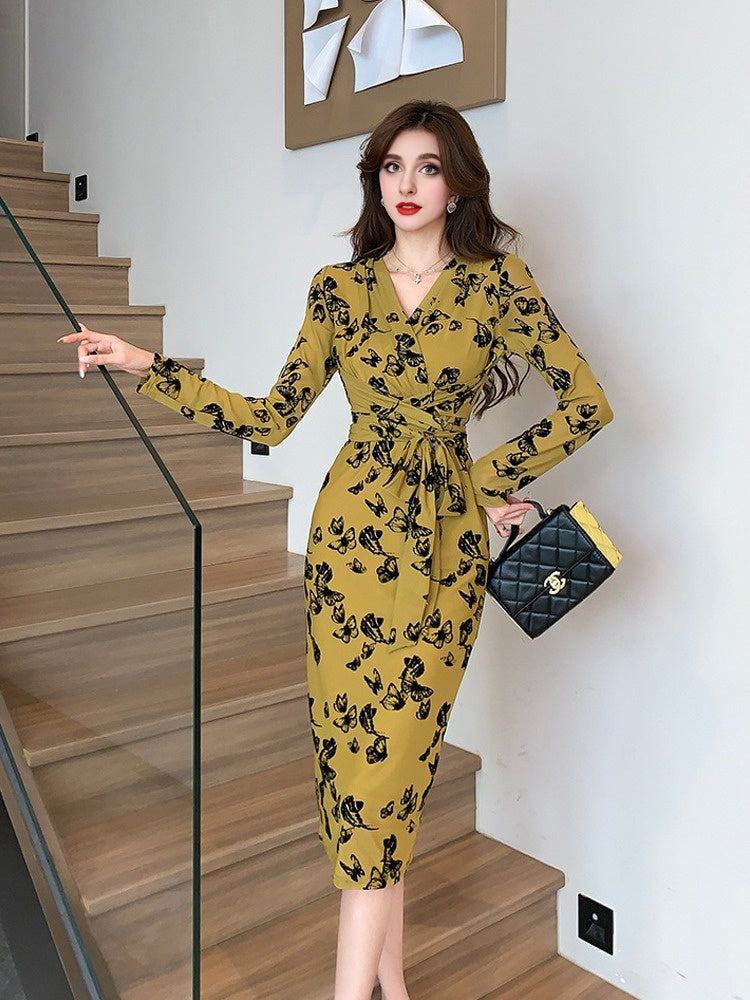 Fashionable embroidered slim fit plush dress