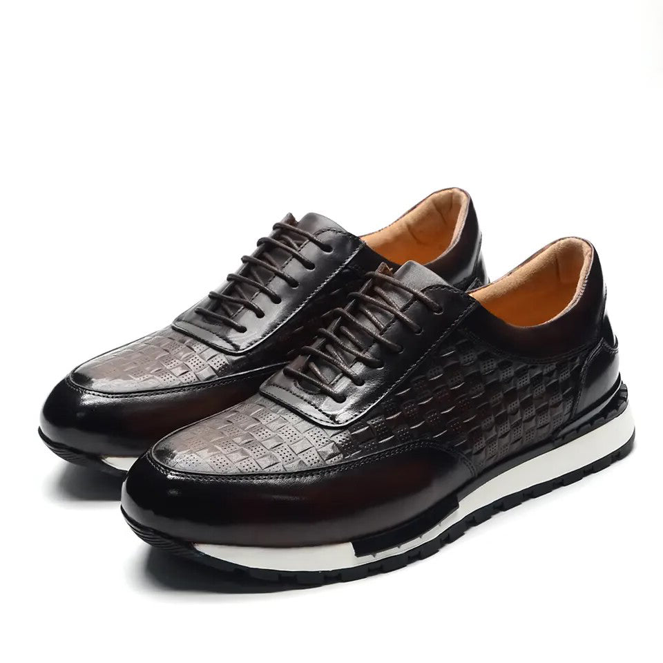 Luxury leather sneakers for men Plaid leather business casual shoes