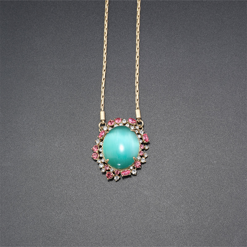 Elegant Turquoise & Pink Crystal Gold Jewelry Set for Formal Galas