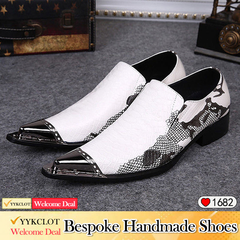 White printed pointed dress shoes Men's business dress shoes