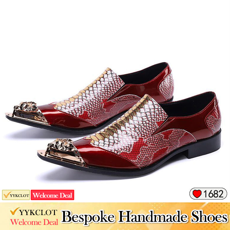 Gold classic serpentine dress shoes Pointy party shoes for men