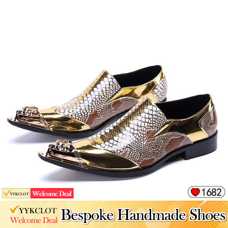 Gold classic serpentine dress shoes Pointy party shoes for men