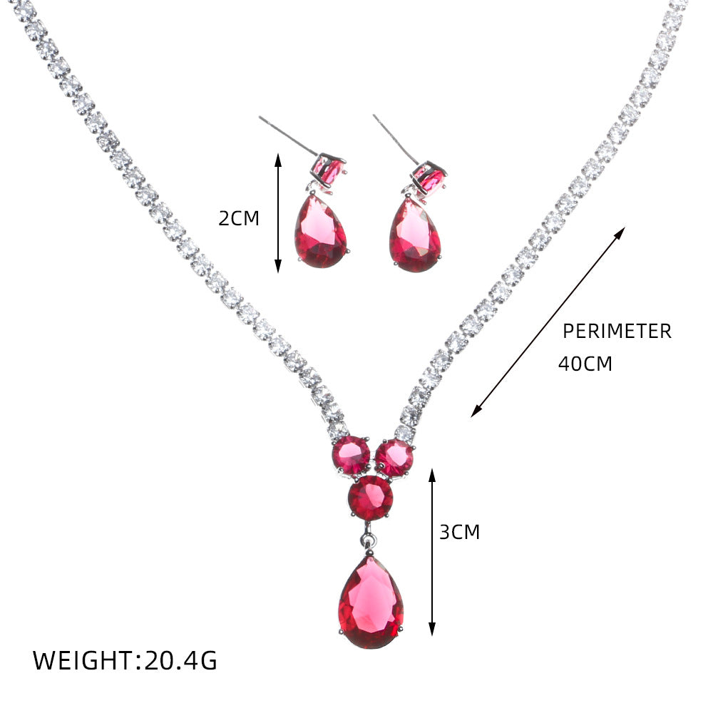 Luxury Ruby Red Crystal Necklace Earrings Set – Elegant Jewelry for Women
