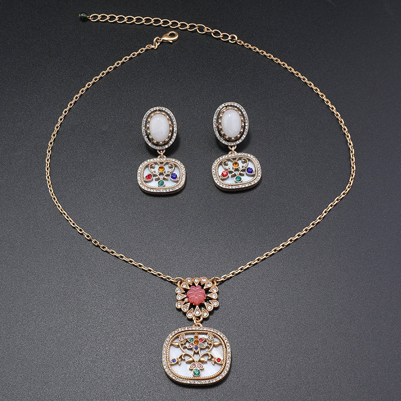 Chic Gold Jewelry Ensemble with Colorful Gem Inlays for Daily Sophistication