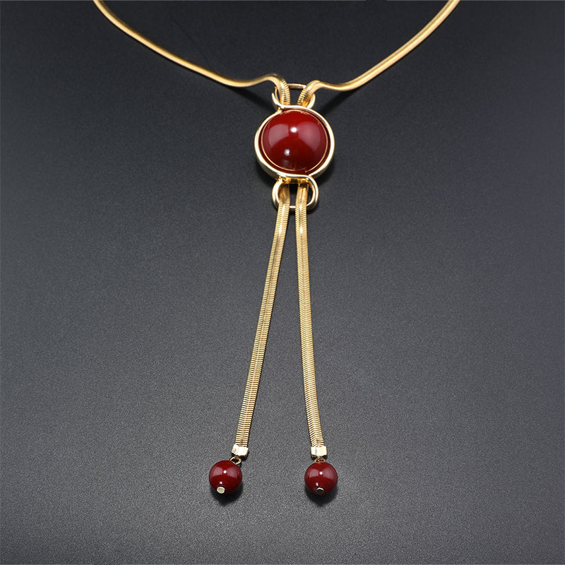 Elegant Red Stone Gold Tassel Jewelry Set for Formal Dinners