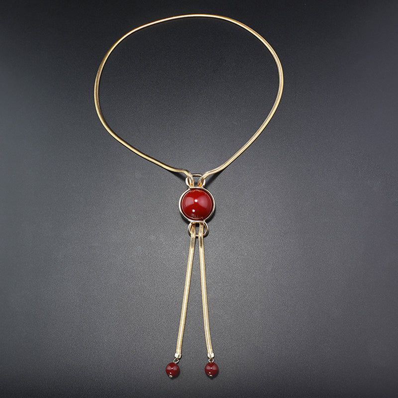 Elegant Red Stone Gold Tassel Jewelry Set for Formal Dinners
