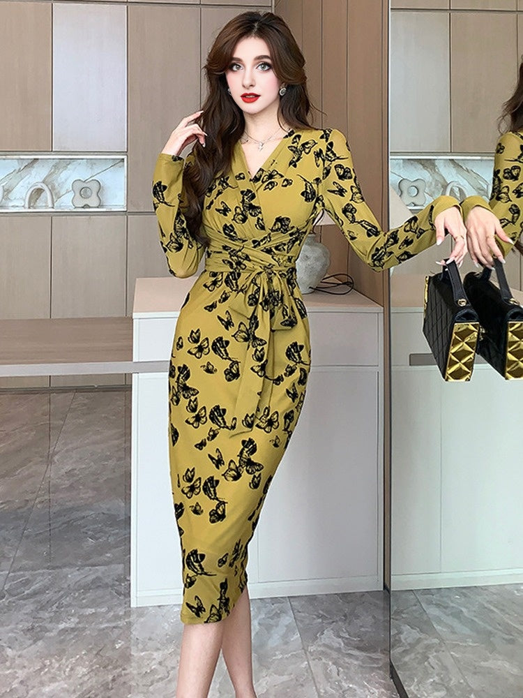 Fashionable embroidered slim fit plush dress