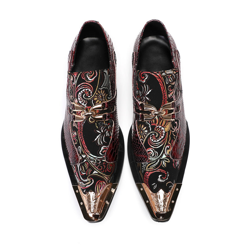 Wine red hand embroidered dress shoes Men's dress shoes