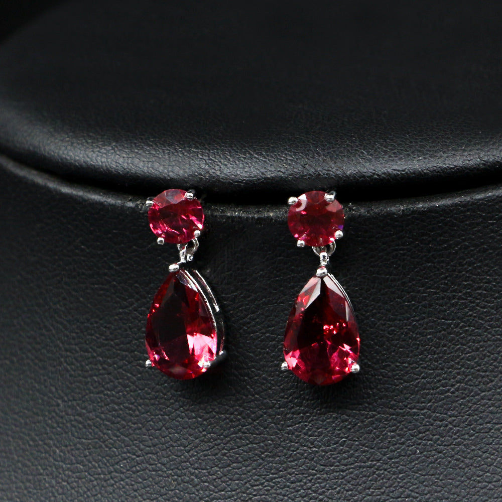Luxury Ruby Red Crystal Necklace Earrings Set – Elegant Jewelry for Women