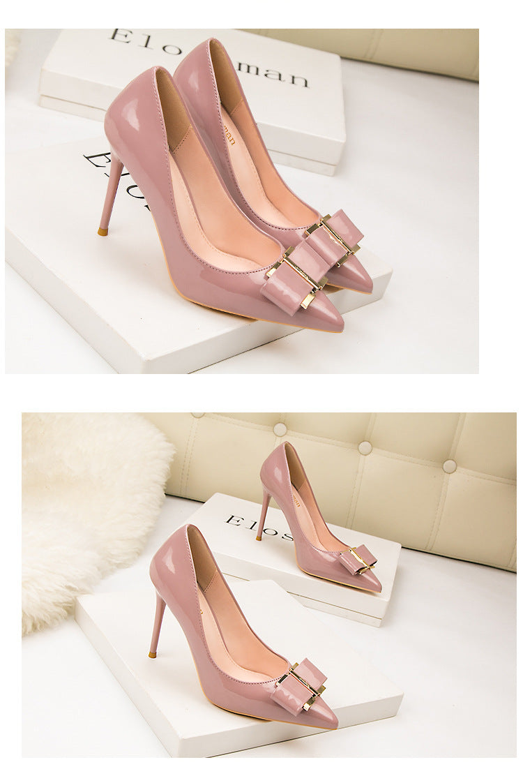 Simple pointed bow light mouth high heels