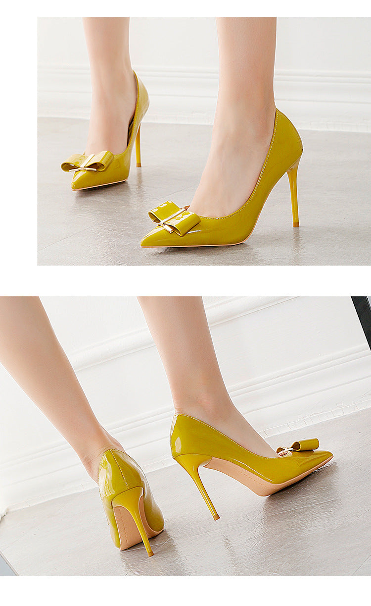 Simple pointed bow light mouth high heels