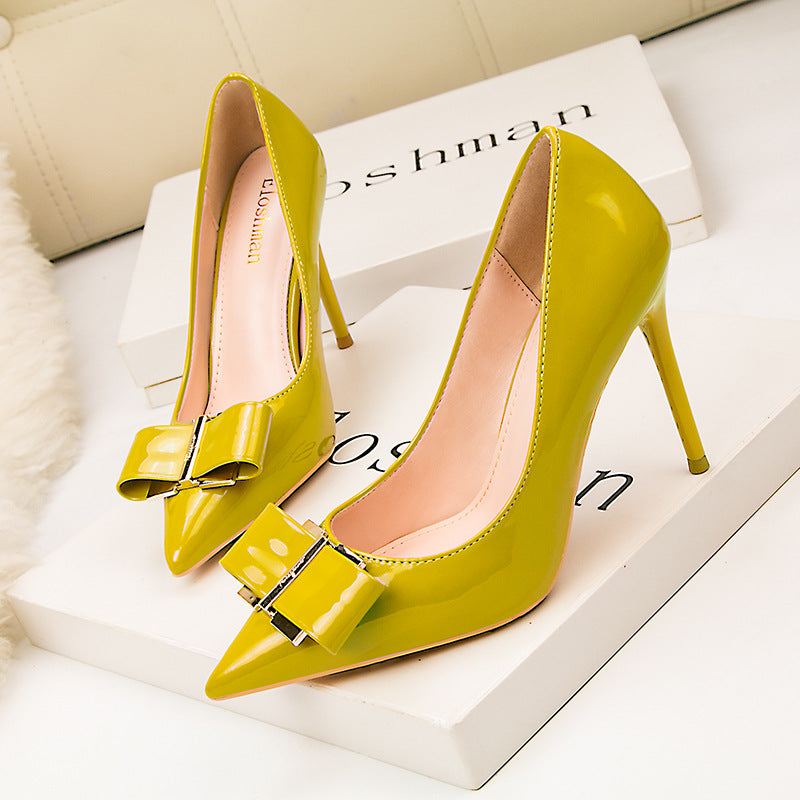 Simple pointed bow light mouth high heels