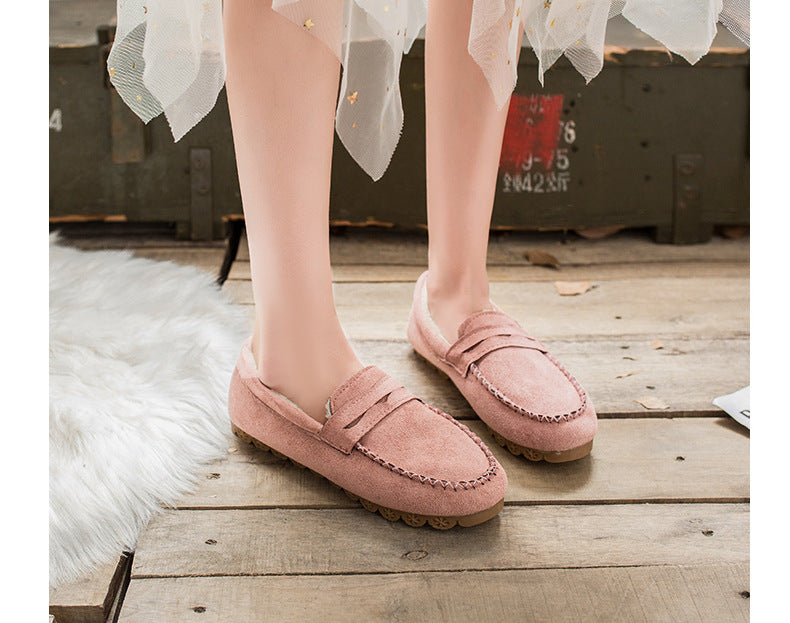 Winter beef tendon velvet flat loafers