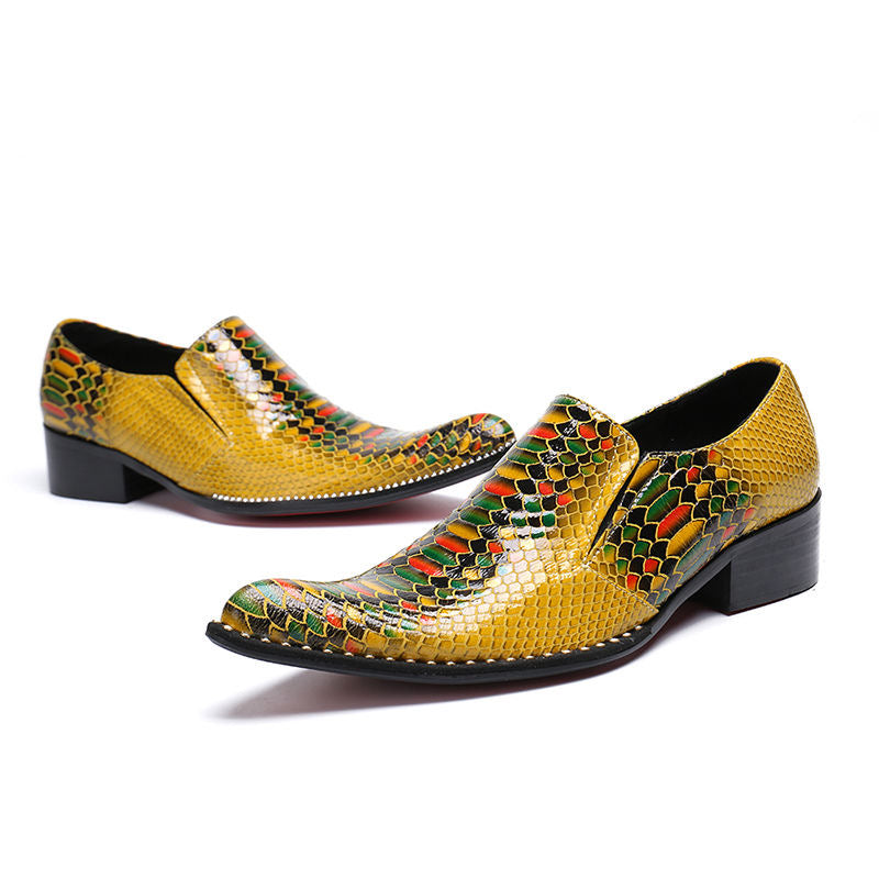 Gold fashion snake-print pointed party shoes Men's PROM shoes Brogues