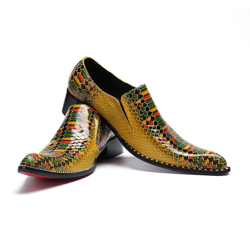 Gold fashion snake-print pointed party shoes Men's PROM shoes Brogues