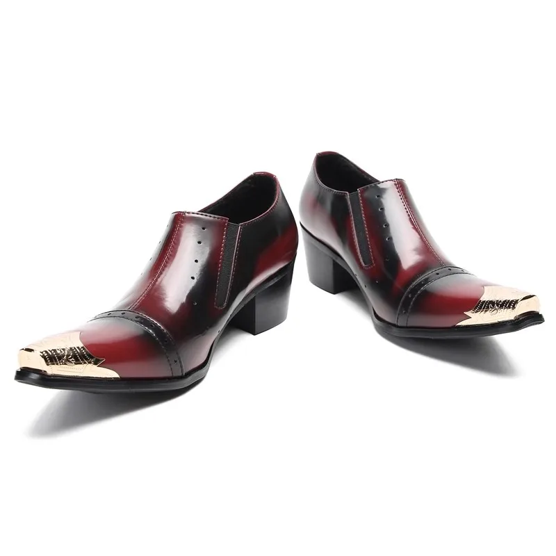 Black handmade patent leather high-heeled Men's dress shoes