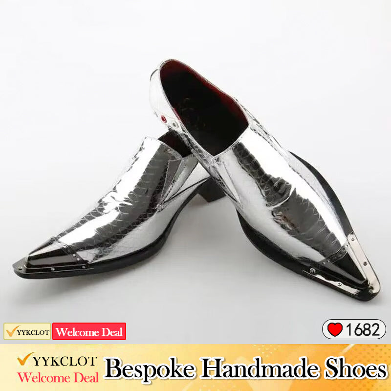 Silver pointed high-heeled dress shoes men's fashion dress shoes