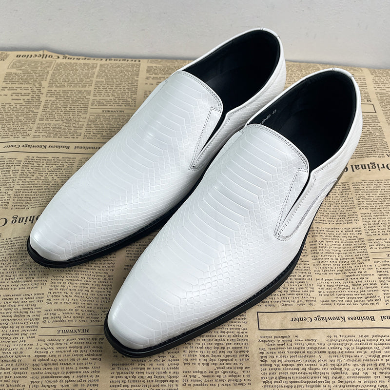 White Elegant Flat Head Serpentine Men's Dress Shoes