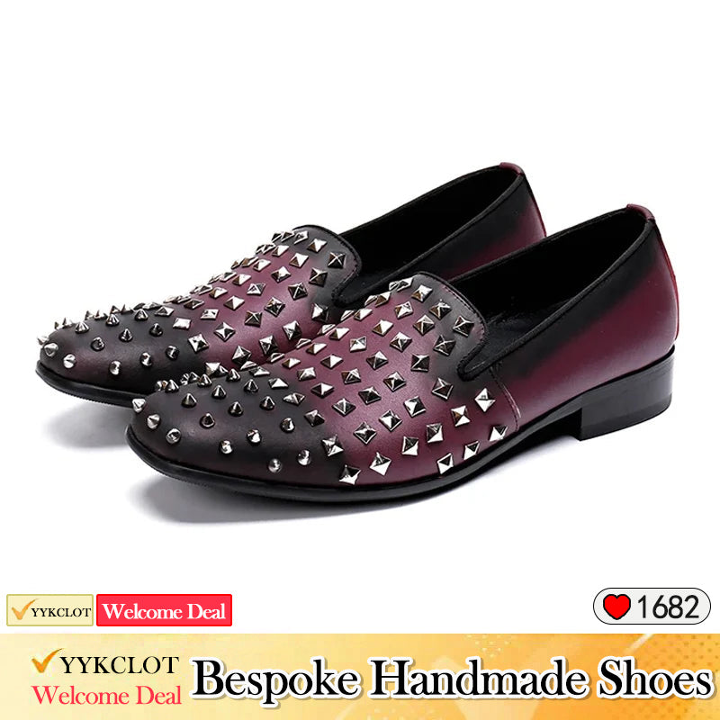 Yellow fashion hand-studded leather men's dress shoes