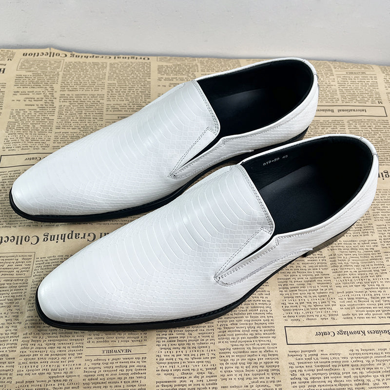 White Elegant Flat Head Serpentine Men's Dress Shoes