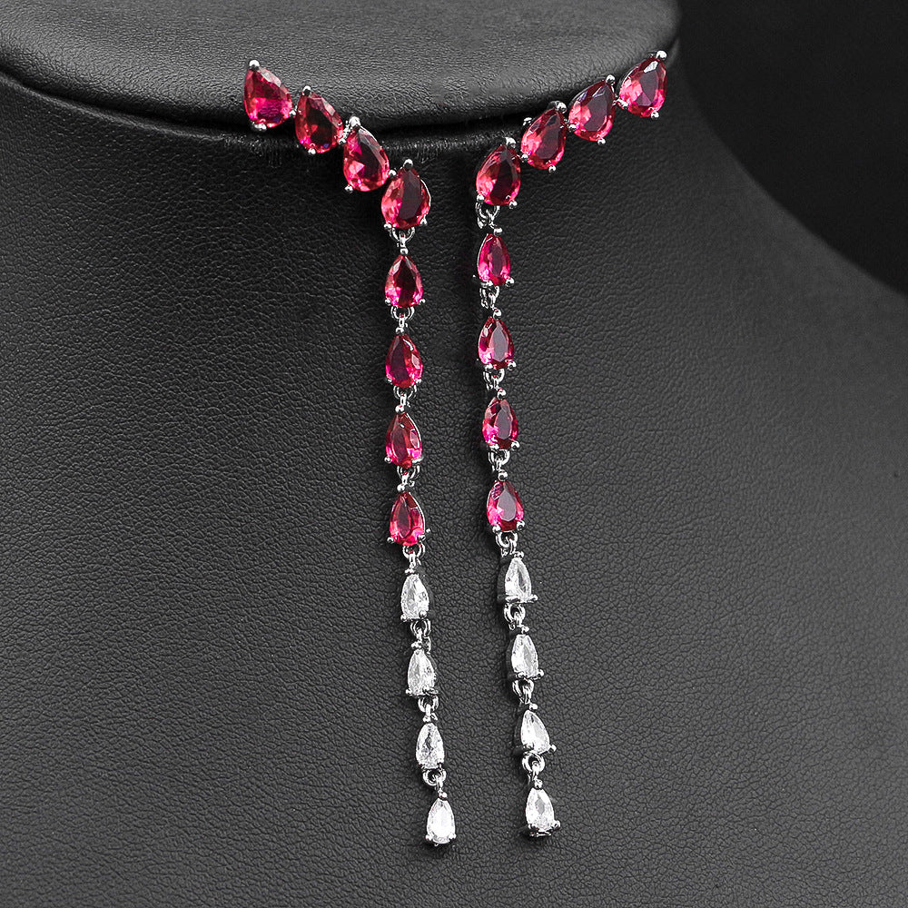 Luxury Green Crystal Y Necklace Set – Sparkling Drop Earrings Jewelry