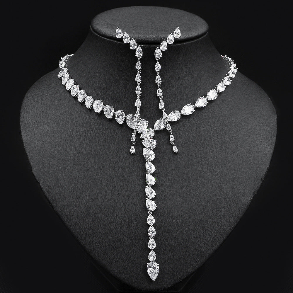Luxury Green Crystal Y Necklace Set – Sparkling Drop Earrings Jewelry
