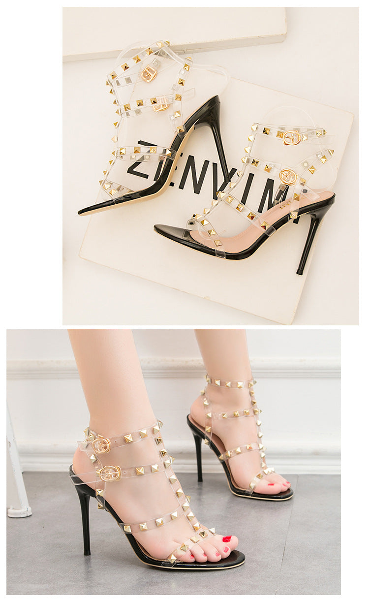 Patent leather metal rivets sexy nightclub high heels