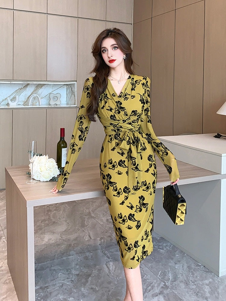 Fashionable embroidered slim fit plush dress