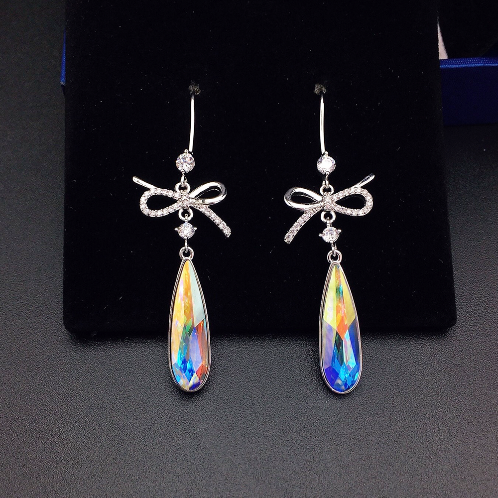 Boucles d'oreilles pendantes de luxe en cristal bleu en forme de nœud pour femme