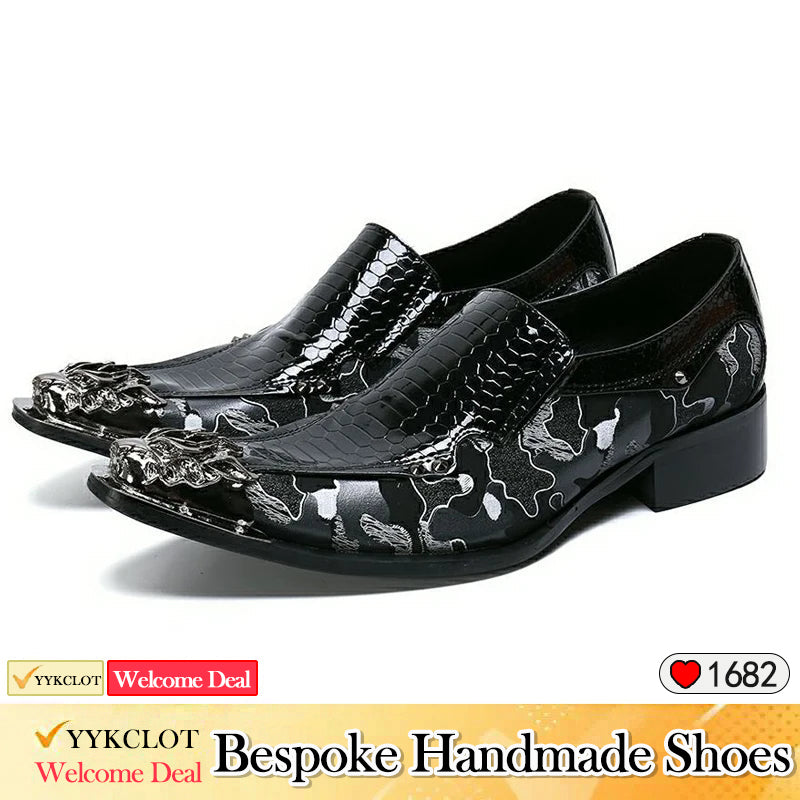 Black patent leather snake pattern stitching men's business dress shoes