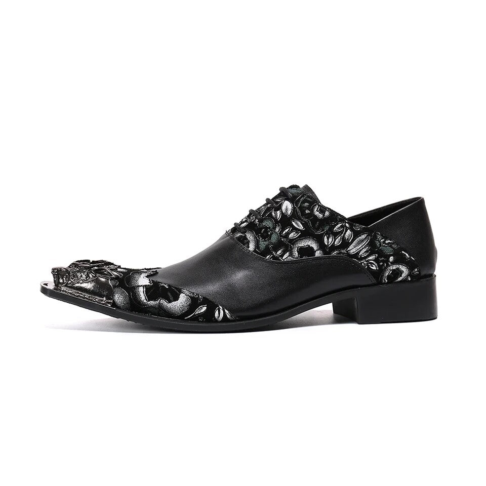 Black embroidered pointy Men's dress shoes