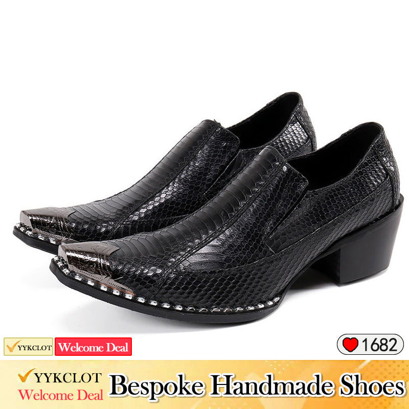 Black High Heel Moccasin Wedding Shoes Groom Dress shoes