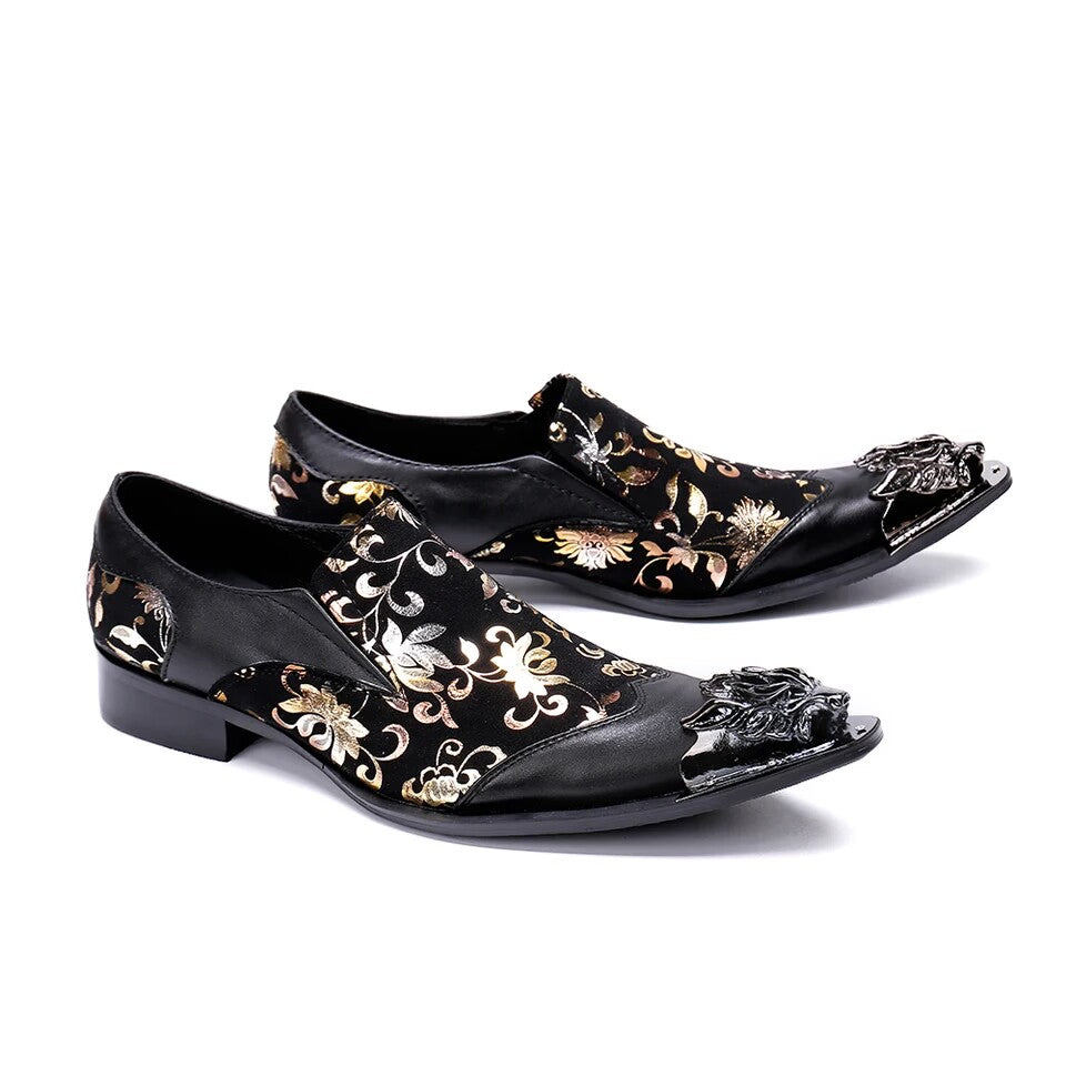 Printed black party wedding dress shoes business shoes men