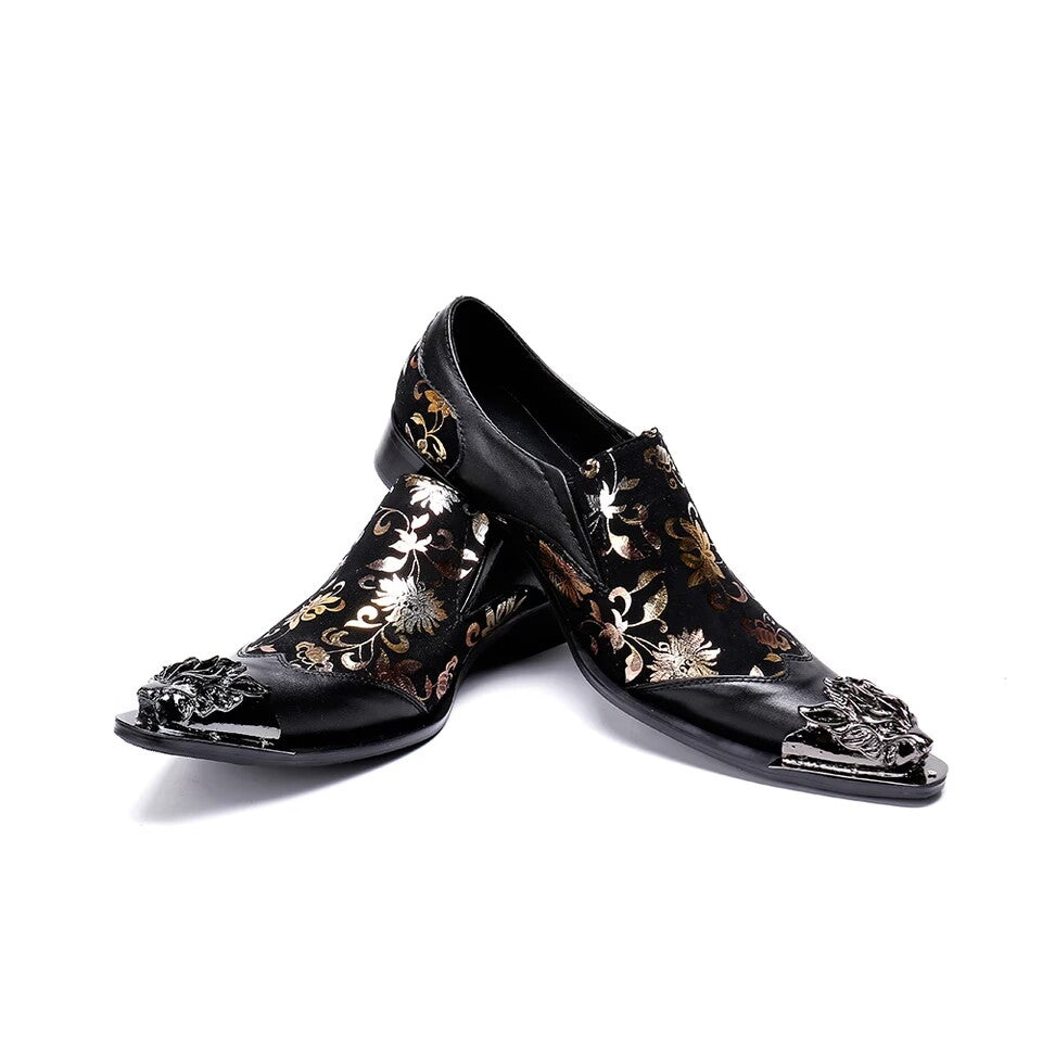 Printed black party wedding dress shoes business shoes men