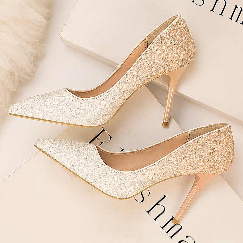 Nightclub tip gradual change sequined high heels